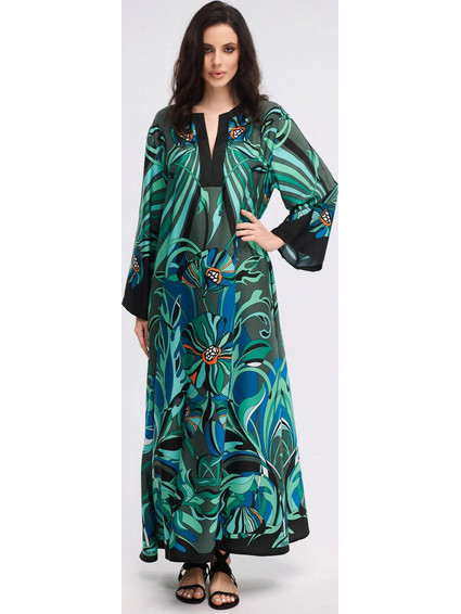 Halima Μάξι Καφτάνι - Kaftan Emerald Tropical | Eva Lingerie