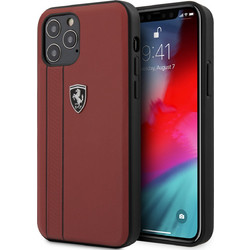 Ferrari Off Track Hard Leather Case with Embossed Stripes Θήκη προστασίας από γνήσιο δέρμα - iPhone 12 Pro Max (Κόκκινη/Leather/3D Logo)