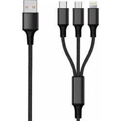 2GO Regular USB to Lightning / Type-C / micro USB Cable Μαύρο 3m (797154)