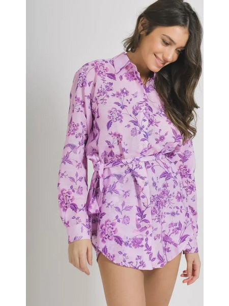 ΠΟΥΚΑΜΙΣΑ ΜΕ ΖΩΝΗ ΜΩΒ ΜΕ ΛΟΥΛΟΥΔΙΑ ONE SIZE (100%LINEN)