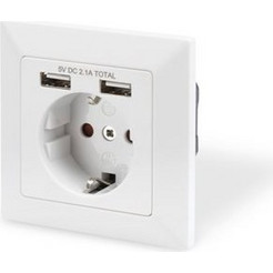 Digitus Protective Contact Socket With 2 USB Ports, 2.1A, Pure White (DA-70613)