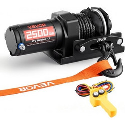 Ηλεκτρικό Βίντσι VEVOR 1134 kg, 12V DC ATV/UTV Βίντσι με Συνθετικό Σχοινί Φ4,8 mm x 12 m & Ενσύρματο Τηλεχειριστήριο, Αδιάβροχο IP55, Πλάκα Στήριξης Αλουμινίου για Ρυμούλκηση ATV, Μαύρο