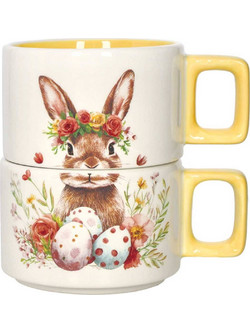 Brandani Σετ 2τμχ Κούπες Κεραμικές Sweet Bunny 9.5x9.5x6.5cm 300ml Κίτρινες
