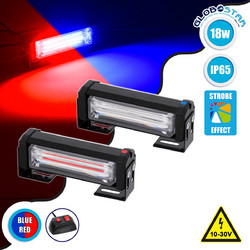 GloboStar(R) 85029 PRO Series ΣΕΤ 2 x Μπάρες Σήμανσης Οχήματος Αστυνομίας για Αυτοκίνητα & Φορτηγά 13 Προγραμμάτων Φωτισμού LED CREE CXB COB 18W DC 10-30V Αδιάβροχο IP65 Κόκκινο & Μπλε