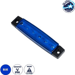 GloboStar(R) 79903 Πλευρικά Φώτα Όγκου Φορτηγών LED 6xSMD2835 DC 10-30V 1.5W 100lm IP66 Mπλε - Μ9.5 x W2 x H1.1cm