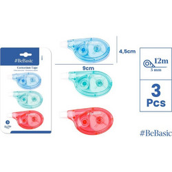 Διορθωτική Ταινία 5mm x 12m BLISTER 3 Τεμαχίων BeBasic Roller S064