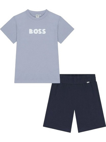 BOSS ΠΑΙΔΙΚΟ ΣΕΤ ΓΑΛΑΖΙΟ ΚΟΝΤΟΜΑΝΙΚΟ T-SHIRT ΜΕ ΣΚΟΥΡΟ ΜΠΛΕ ΣΟΡΤΣ ΑΓΟΡΙ (3617166012869)