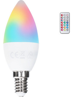 Λάμπα LED C37 E14 6W Πολύχρωμο RGB + 3000K Θερμό Φως με Τηλεχειριστήριο Aigostar