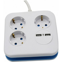V-TAC Πολύπριζο 3 Θέσεων με 2 USB Λευκό 8799