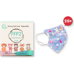 Tiexiong FFP2 Filtering Half Mask Παιδική Λιλά με Λαγουδάκια 20τμχ