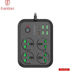 Earldom Πολύπριζο SC25 EU 4 Θέσεων με 4 USB-A, 2 USB-C και Καλώδιο 2m