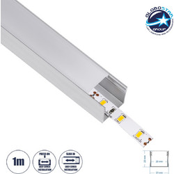 GLOBOSTAR(R) ALP-LINEAR LIGHTLINE 70867-1M Επιφανειακό Προφίλ Αλουμινίου με Λευκό Γαλακτερό Πατητό Κάλυμμα για Ταινίες LED IP20 - Ασημί & Λευκό - Μ100 x Π2.3 x Υ2cm