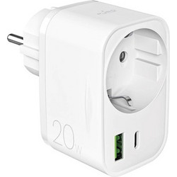 Puro Power Delivery Charger with Schuko Plug and Socket 20W 1x USB-C / 1x USB-A White