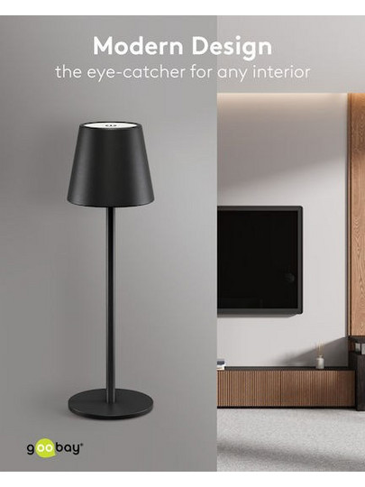 GOOBAY επιτραπέζιο φωτιστικό 77673, 3000K, dimmable, επαναφορτιζόμενο, μαύρο