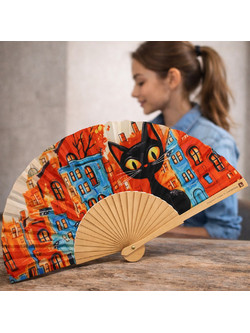 Βεντάλια ξύλινη 23εκ. Cat in the city