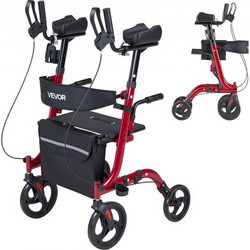 VEVOR Rollator Walker με Κάθισμα για ηλικιωμένους, Αναδιπλούμενο Rolling Walker, Ελαφρύ βοήθημα κινητικότητας αλουμινίου με σταθερούς τροχούς PVC, ρυθμιζόμενη λαβή, τσάντα αποθήκευσης, θήκη ποτηριών/μ