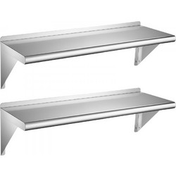 Ράφι VEVOR από ανοξείδωτο ατσάλι 305 x 914 mm, 2 τεμάχια, επιτοίχια πλωτή θήκη, βαρέως τύπου επαγγελματικά ράφια με στηρίγματα, χωρητικότητα 136 kg, εύκολο καθάρισμα για εστιατόριο, κουζίνα σπιτιού, γ