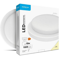 LED Στρογγυλή Πλαφονιέρα Οροφής - Απλίκα Φ195 18W 1820LM σε Φυσικό Λευκό Φωτισμό 4000K IP65 Modee K18WR-W Λευκή