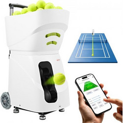VEVOR Tennis Ball Machine Auto Portable Ball Launcher για πρακτική προπόνηση, με τηλεχειριστήριο εφαρμογής, χωρητικότητα μπάλας 110, έλεγχος περιστροφής, 2 λειτουργίες προπόνησης, διάρκεια ζωής μπαταρ