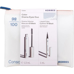 Korres Promo Color Drama Eyes Duo Με Drama Volume Mascara Μάσκαρα Για Έντονο Μήκος & Όγκο 01 Black 13ml & Liquid Color Eyeliner Μαύρο 01 Black 1ml & Δώρο Νεσεσέρ 1 τεμάχιο