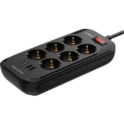 LDNIO SE6403C Πολύπριζο 6x Shucko, 2 USB-A + 2 USB-C με PD 20W 2500W και καλωδιο 2m