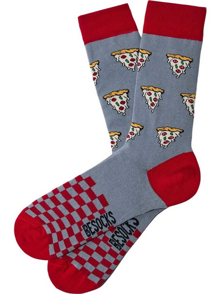 Besocks Pizza Ανδρικές Κάλτσες Ψηλές με Σχέδια Γκρι 648074