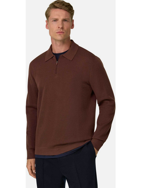 Boggi Milano Ανδρική Μπλούζα Polo Μακρυμάνικη Καφέ BO26A089103