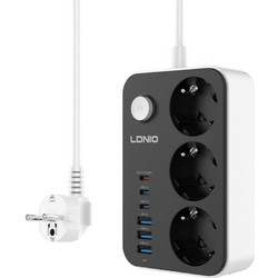 Πολύπριζο Ασφαλείας LDNIO SE3631C με 3 Πρίζες & 6 Θύρες USB - Προστασία, PD 20W, Καλώδιο 2m