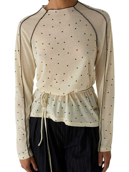 LAAGAM W HARPER ECRU POLKA DOT LONG SLEEVE T-SHIRT - 03MM1026/001-ECRU