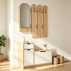 Έπιπλο εισόδου Kenty pakoworld με καθρέπτη sonoma με λευκό MDF 100x28x110εκ