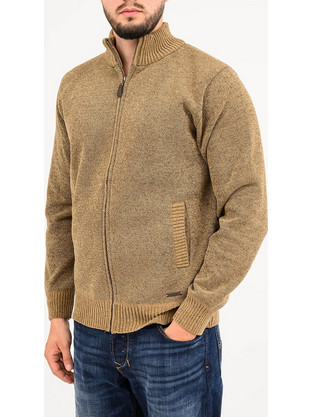 Lexton AW26 Ανδρική Ζακέτα Πλεκτή με Κουκούλα και Φερμουάρ Κάμελ 19.38.SINIL CARDIGAN