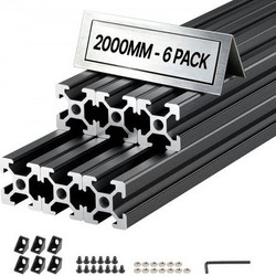VEVOR 6PCS 2020 Aluminum Extrusion Profile, 78.74 Inch 2000 mm, T Slot European Standard Anodized Linear Rail, High-Strength Extruded Aluminum Rail, for 3D Printer Parts and CNC DIY Workbench, Black