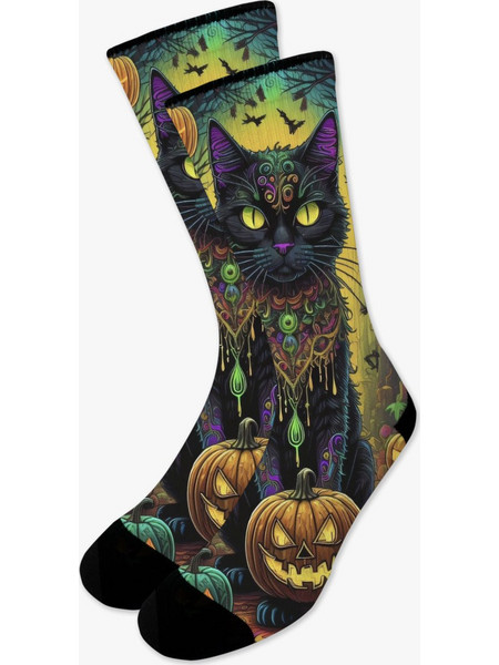 NODO Black Cat Spell Ανδρικές Κάλτσες με Σχέδια Μαύρες PR10114