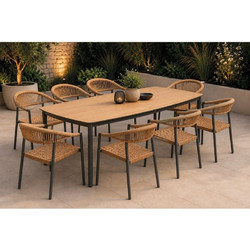 DENVER-MADISON Set Τραπεζαρία: 8 Πολυθρόνες + Τραπέζι, Alu Γκρι Polywood & Wicker Φυσικό-Ε6760,2S1-Polywood Αλουμίνιο-1τμχ- Table:220x97x74 Chair:58x56x78