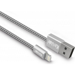 KIN VALE METAL DATA/CHARGE CABLE USB MALE TO LIGHTNING SILVER 1M C7