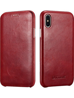 iCarer Curved Edge Vintage Leather Red (iPhone XS/X)