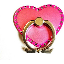 Holder Ring and Stand for Smartphone Design Heart Pink With Strass OEM