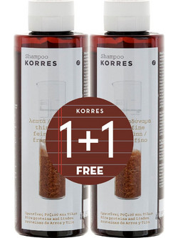 Korres Rice Proteins & Linden Σαμπουάν για Όγκο & Επανόρθωση για Λεπτά Μαλλιά 2x250ml