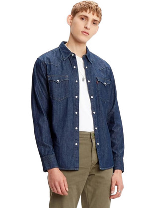 Levi's Barstow Western Ανδρικό Πουκάμισο Τζιν Μακρυμάνικο Κανονική Γραμμή Navy Μπλε 85744-0000