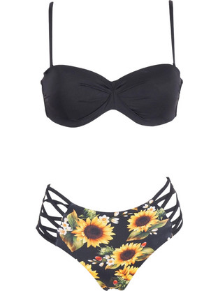 Gsecret Bikini Set Ψηλόμεσο Floral Μαύρο LS2278-23164