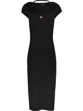 Tommy Jeans Midi Καλοκαιρινό Καθημερινό Φόρεμα Ριπ Μαύρο DW0DW17943-BDS