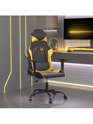 vidaXL Καρέκλα Gaming Δερματίνης με Ρυθμιζόμενα Μπράτσα Μαύρη Χρυσή 3143643