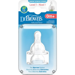 Dr. Brown's Natural Flow Options+ Θηλή Σιλικόνης για Μπιμπερό 0m+ Αργής Ροής με Στενό Λαιμό 2τμχ