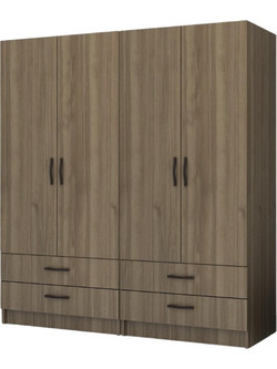 Megapap Τετράφυλλη Ντουλάπα Ρούχων Ricardo Καρυδί 160x51.8x181cm GP100-0064,3