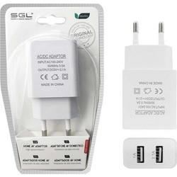 SGL S2 Φορτιστής χωρίς Καλώδιο με 2 Θύρες USB-A White