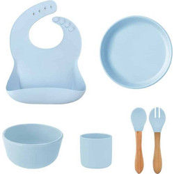 Minikoioi BLW III Βρεφικό Σετ Φαγητού Σιλικόνης & Bamboo Mineral Blue 6τμχ