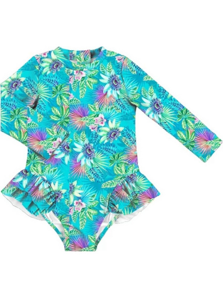 Baby Llama Ocean Flowers Αντηλιακό UV Βρεφικό Μαγιό Ολόσωμο Τιρκουάζ