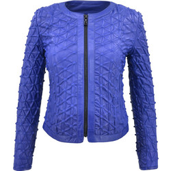 Leather 100 Γυναικείο Μπουφάν Δερμάτινο Κοντό Royal Blue 07-W-3536