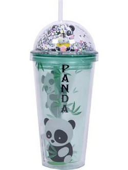Panda Ποτήρι Πλαστικό με Καλαμάκι Γαλάζιο 450ml 724710