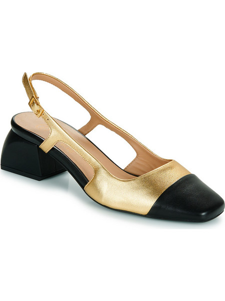 Fericelli LEA Γόβες Slingback Δερμάτινες με Χοντρό Χαμηλό Τακούνι Μαύρες Χρυσές ST-0012